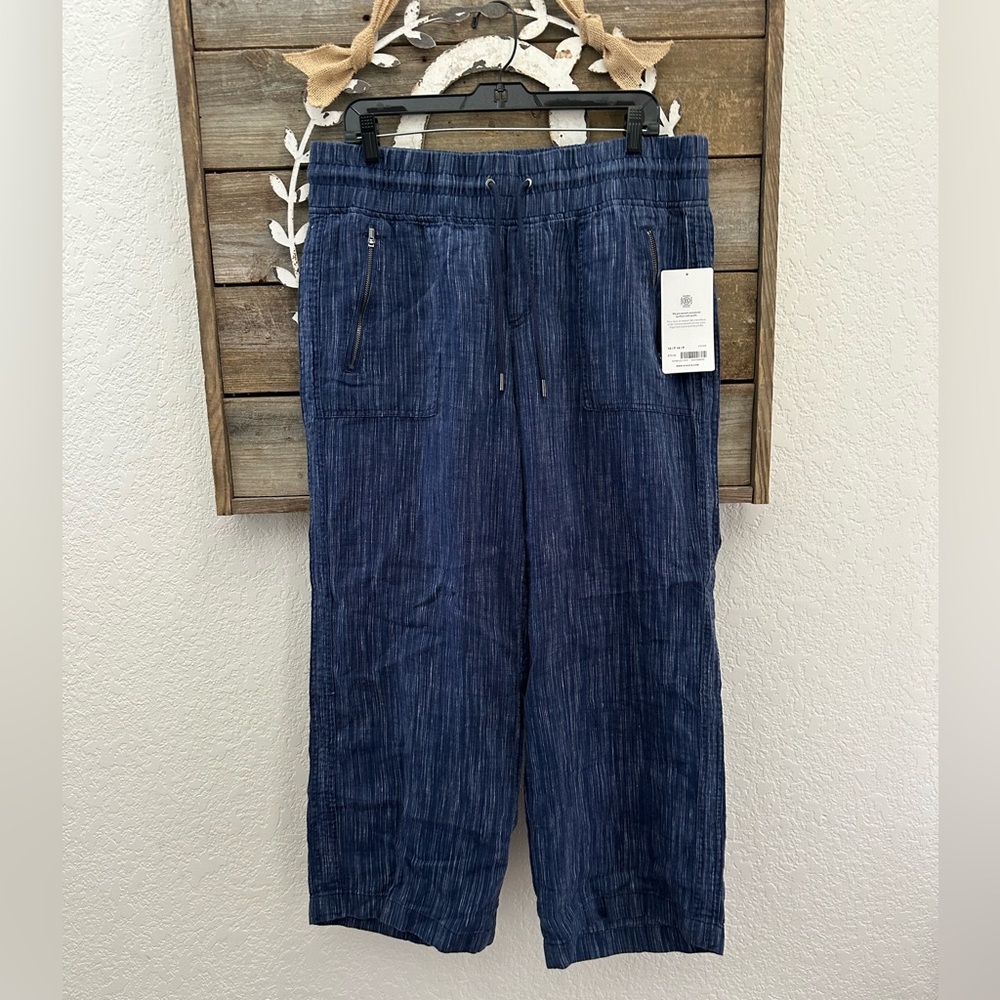 Athleta Cabo linen textured wide leg pant blue size 14‎ Petite NWT